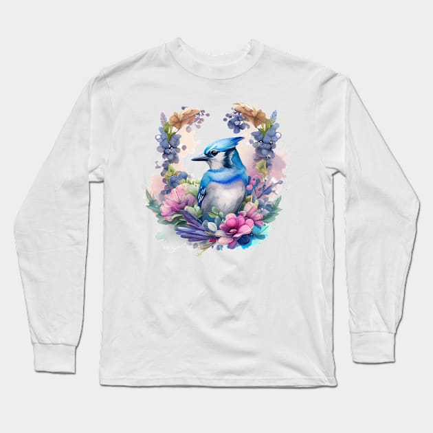 Bluejay Floral Long Sleeve T-Shirt by Mixtgifts